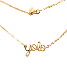 Load image into Gallery viewer, Yolo Necklace. 14k gold filled custom word Necklace. Necklace. Inspiration Necklace. Wire Silver Calligraphy Necklace

