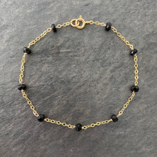 Load image into Gallery viewer, Black Tourmaline Gemstone and Chain Bracelet. Delicate faceted genuine black tourmaline gemstone 14k gold filled bracelet
