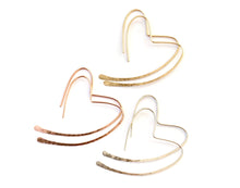 Load image into Gallery viewer, 14k White Gold Heart Hoops. Heart hoop earrings
