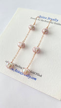 Load image into Gallery viewer, Long Pink Pearl Earrings. Freshwater pearl earrings with chain.
