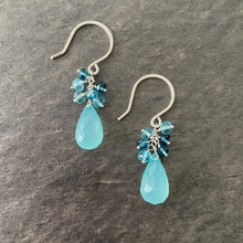 Load image into Gallery viewer, Green Chalcedony Gemstone Earrings. Topaz, Aquamarine Earrings. Teardrop Blue Green Gemstone Dangle Earrings. Silver Earrings
