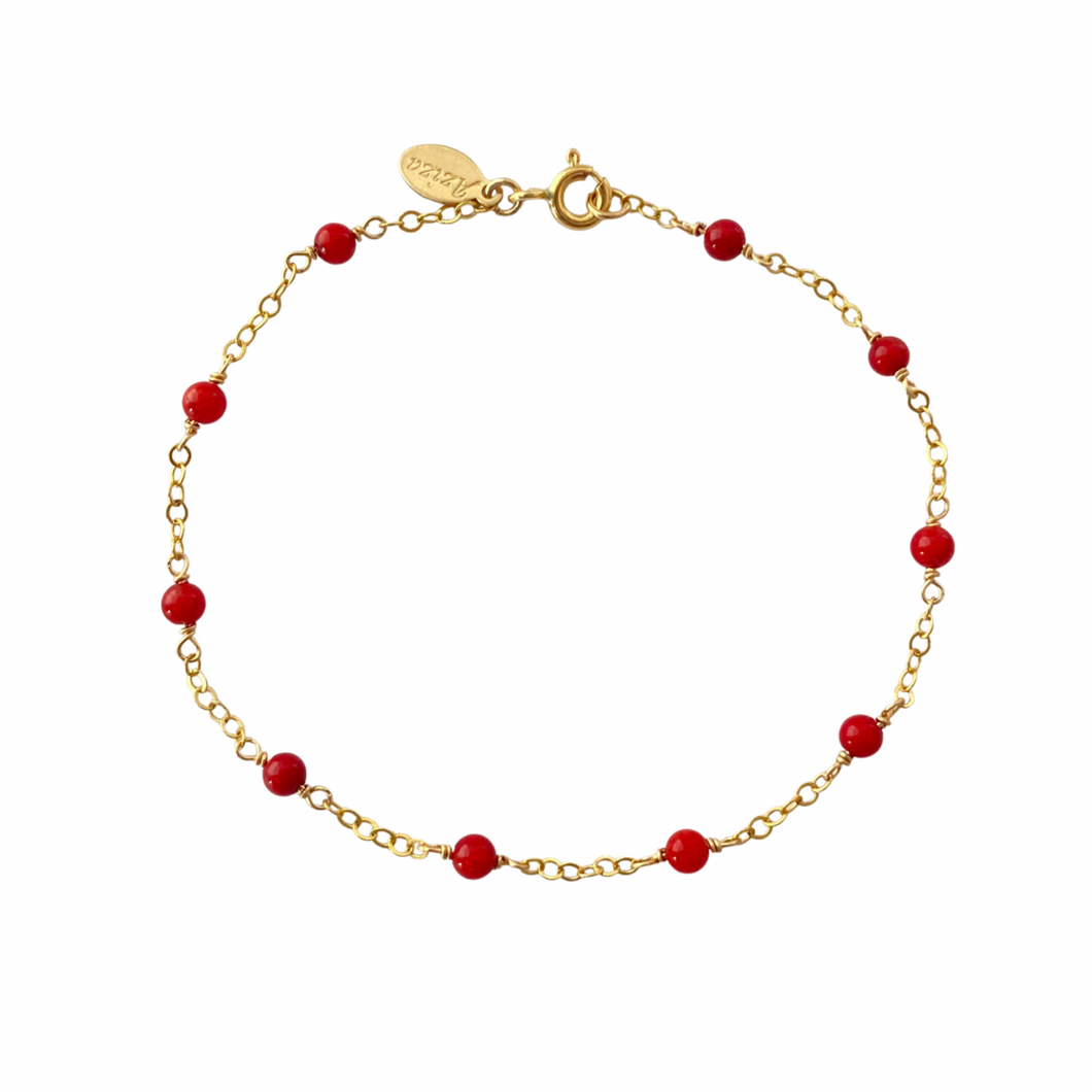 Red Coral Bracelet - 14k Gold Filled