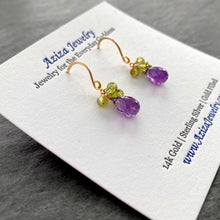 Load image into Gallery viewer, Amethyst and Peridot Earrings. 14k Gold Filled Earrings.
