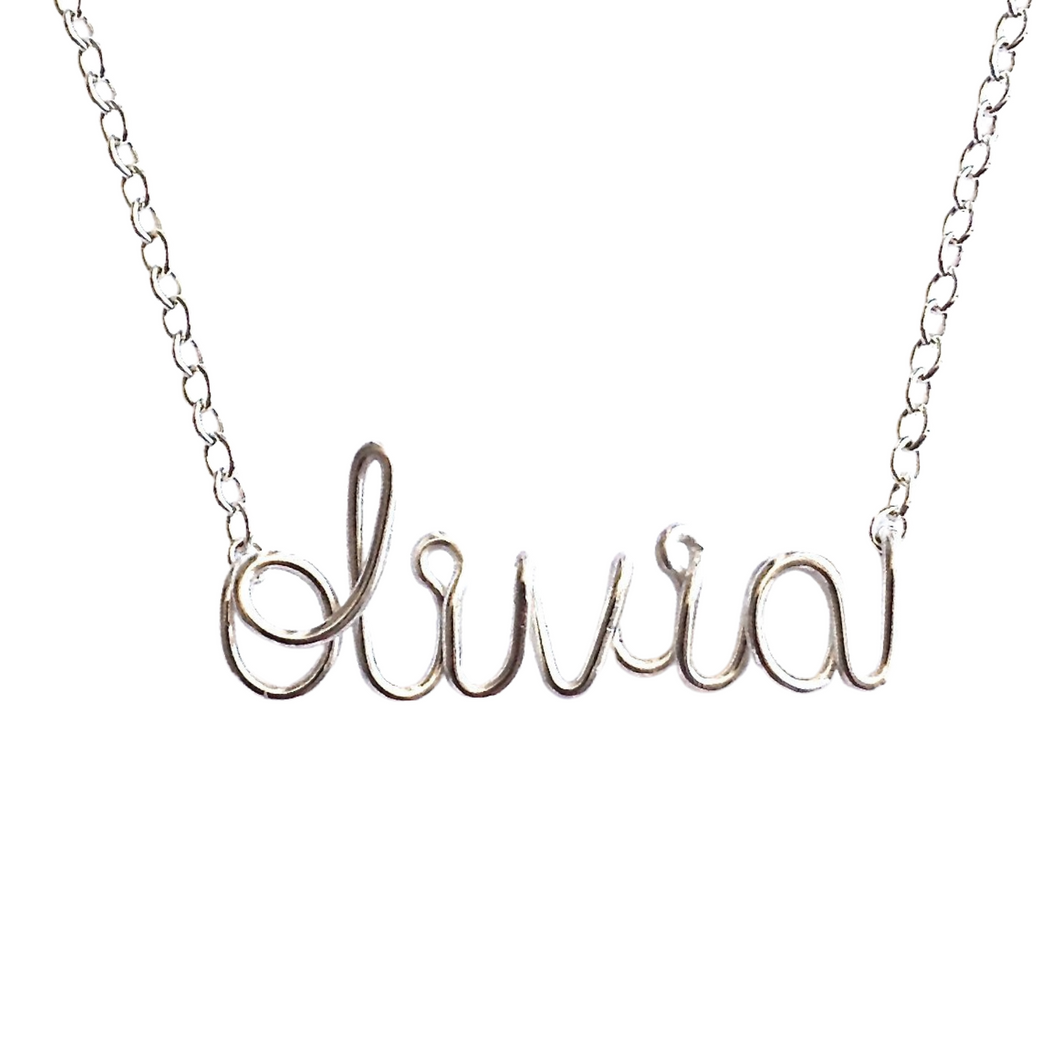 Sterling Silver Custom Name Necklace. Lowercase Wire Script Name Necklace