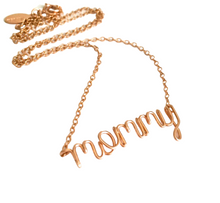 Load image into Gallery viewer, Rose Gold Mommy Necklace. New Mom Necklace. Mommy Necklace in 14k rose gold filled. Script Mommy Necklace. Mommy to Be Gift. Push Present
