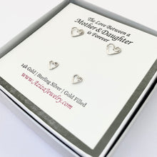Load image into Gallery viewer, Mother Daughter Heart Earrings. 2 Pairs Sterling Silver Heart Studs Set in Medium and Small Earrings. Push Present. Mom to Be Gift

