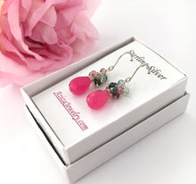 Load image into Gallery viewer, Pink Jade Earrings with Watermelon Tourmaline Clusters. Sterling Silver Earrings.
