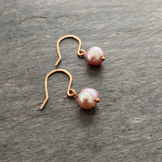 Pink Pearl Earrings. Small freshwater pearl earrings.