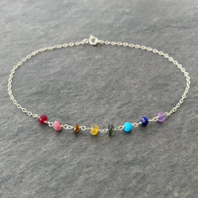 Load image into Gallery viewer, Rainbow Anklet. Genuine Gemstone Sterling Silver Anklet. Colorful Multi Gem Ankle Bracelet.
