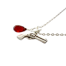 Load image into Gallery viewer, Gun Necklace. Gemstone Gun Charm Necklace. Heart Protection Sterling Silver Valentines Day Gift Gun Charm Necklace
