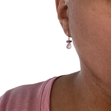 Load image into Gallery viewer, Rose Quartz and Garnet Earrings. Small Cute Faceted Pink Drop Earrings.

