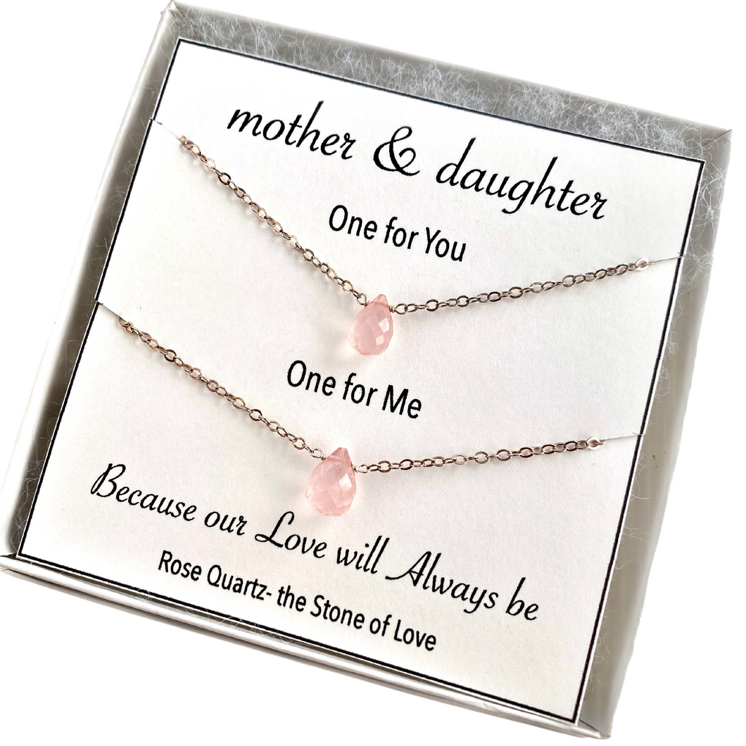 Mother Daughter Necklaces - Rose Quartz and Sterling Silver
