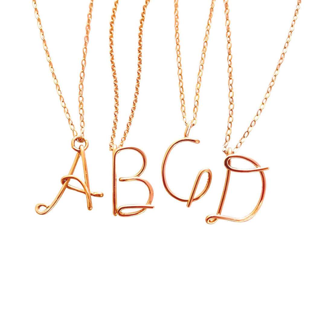 Rose Gold Initial Necklace. Custom Initial Script Letter Pendant.