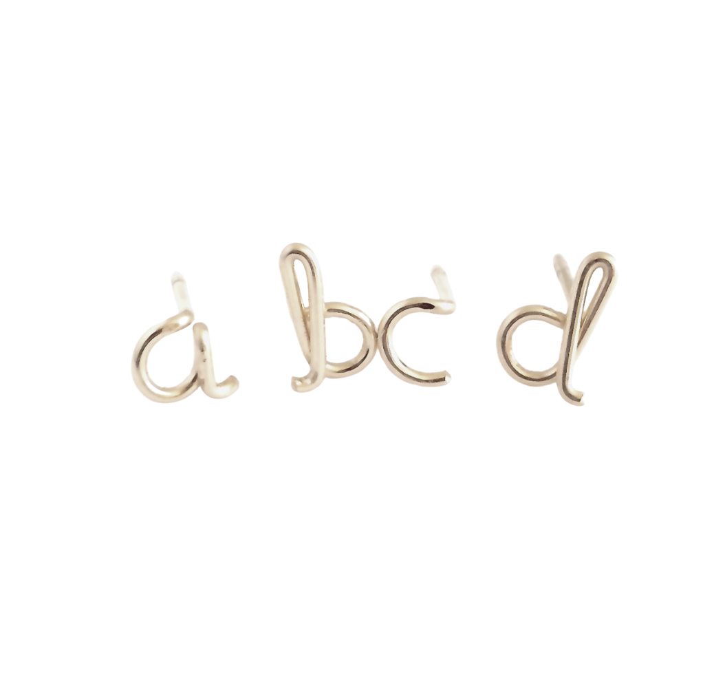 Custom Lowercase Initial Stud Earrings. Small Sterling Silver Initial Studs