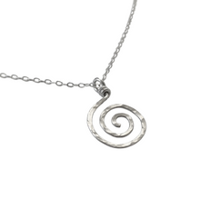 Load image into Gallery viewer, Sun Swirl Pendant. 14k White Gold Spiral Pendant. Hammered Spiral Swirl Necklace.
