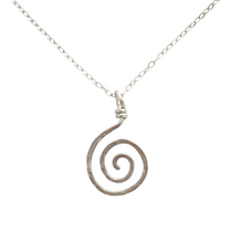 Load image into Gallery viewer, Sun Swirl Pendant. Spiral Sterling Silver Hammered Spiral Swirl Necklace. Chakras Spiritual Necklace. Aziza Jewelry
